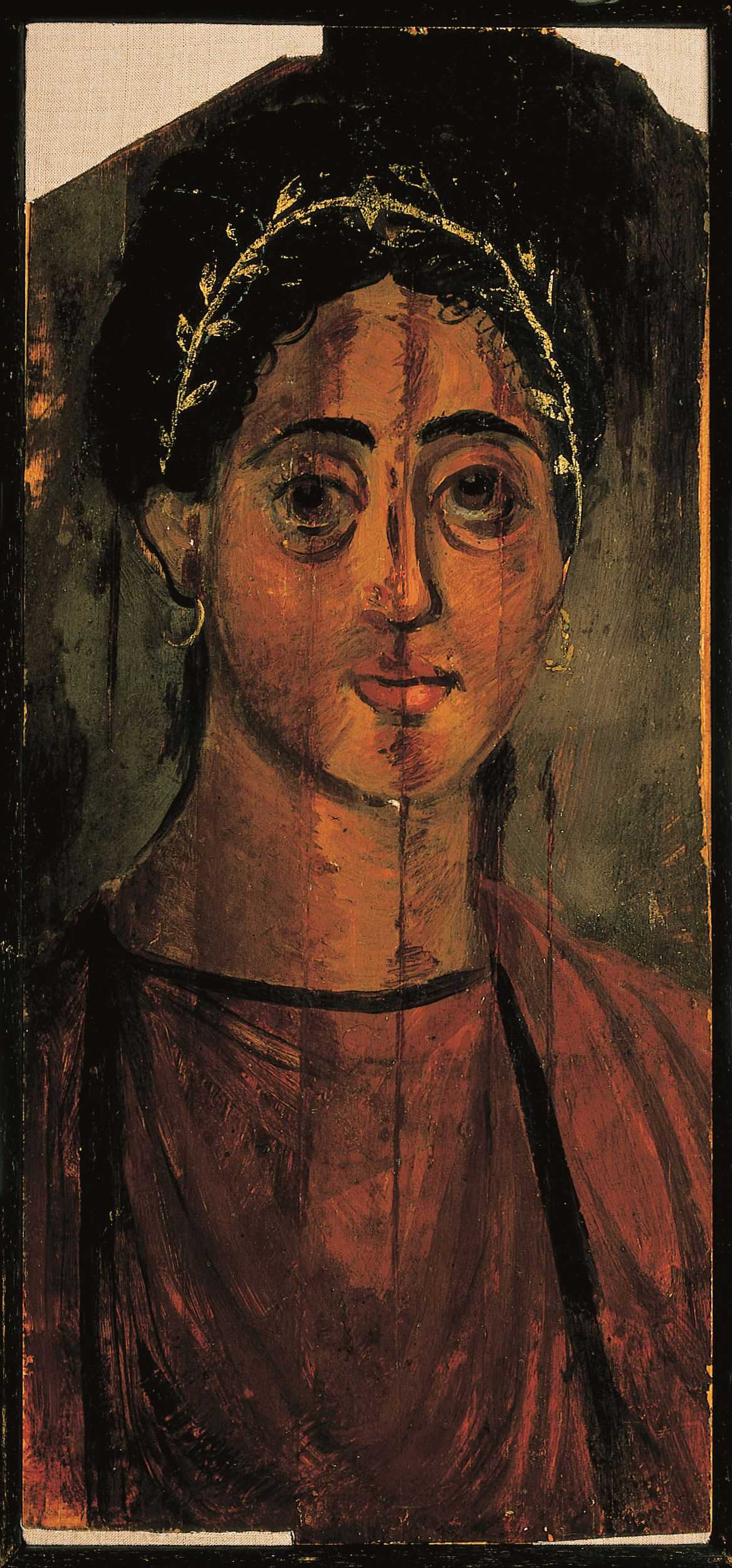 Mumienportrait einer Frau, Röm. Kaiserzeit, Kaiser Trajan, um 100–110 n. Chr., Ägypten, Fayum (?) Enkaustik auf Holz 42,5 × 19,5 cm, © Gustav-Lübcke-Museum Hamm/Thorsten Hübner