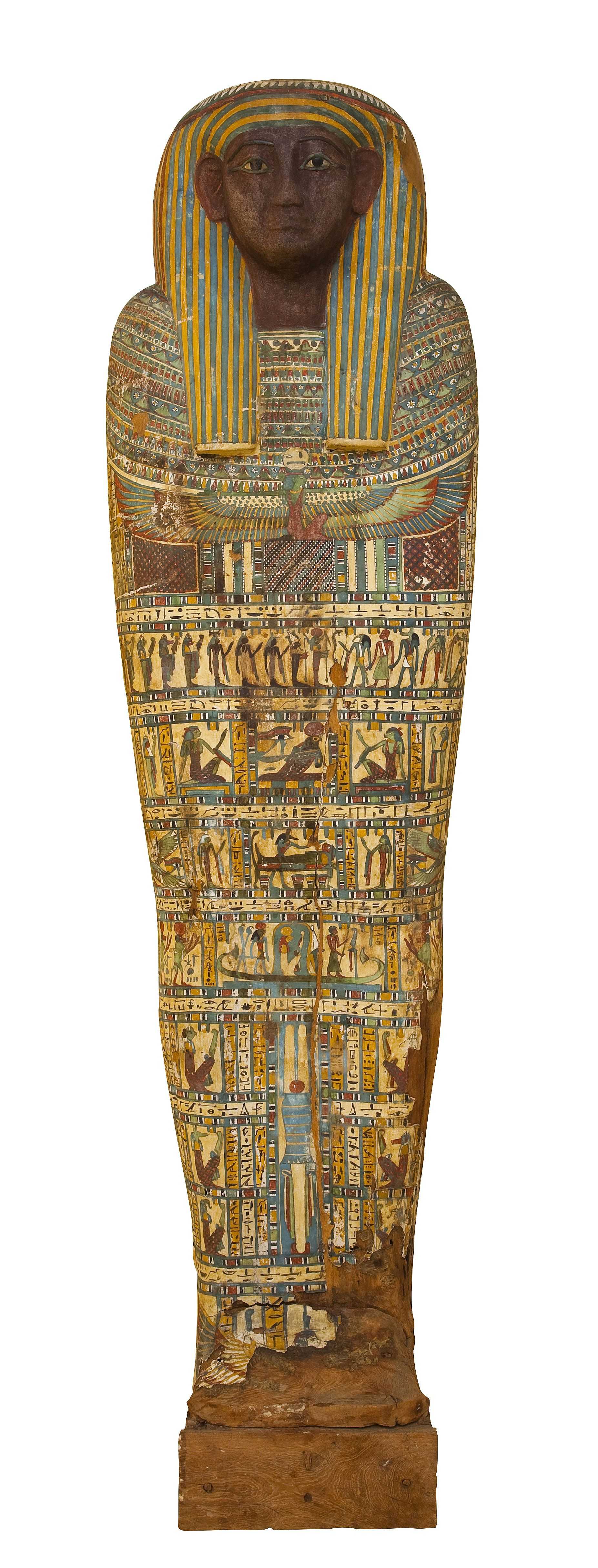 Anthropomorpher Sarg des Peti-Imen-menu, 25. Dyn., 1. Hälfte 7. Jh. v. Chr. Ägypten, Theben-West, Scheich Abd el-Qurna Holz, stuckiert und bemalt 45,0 × 203,0 × 57,5 cm, © Gustav-Lübcke-Museum Hamm / Thorsten Hübner