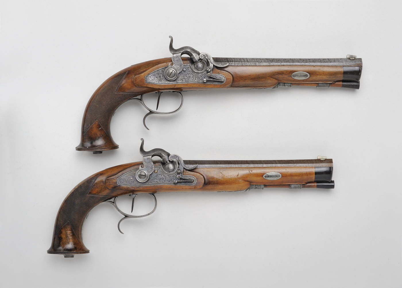 Perkussionsscheibenpistole, Deutschland, um 1850 Eisen, Messing, Buche Büchsenmacher: V. Ditzel, tätig in Zella St Blasii/Sachsen Länge: 44 cm, © Heinz Feußner, Hamm