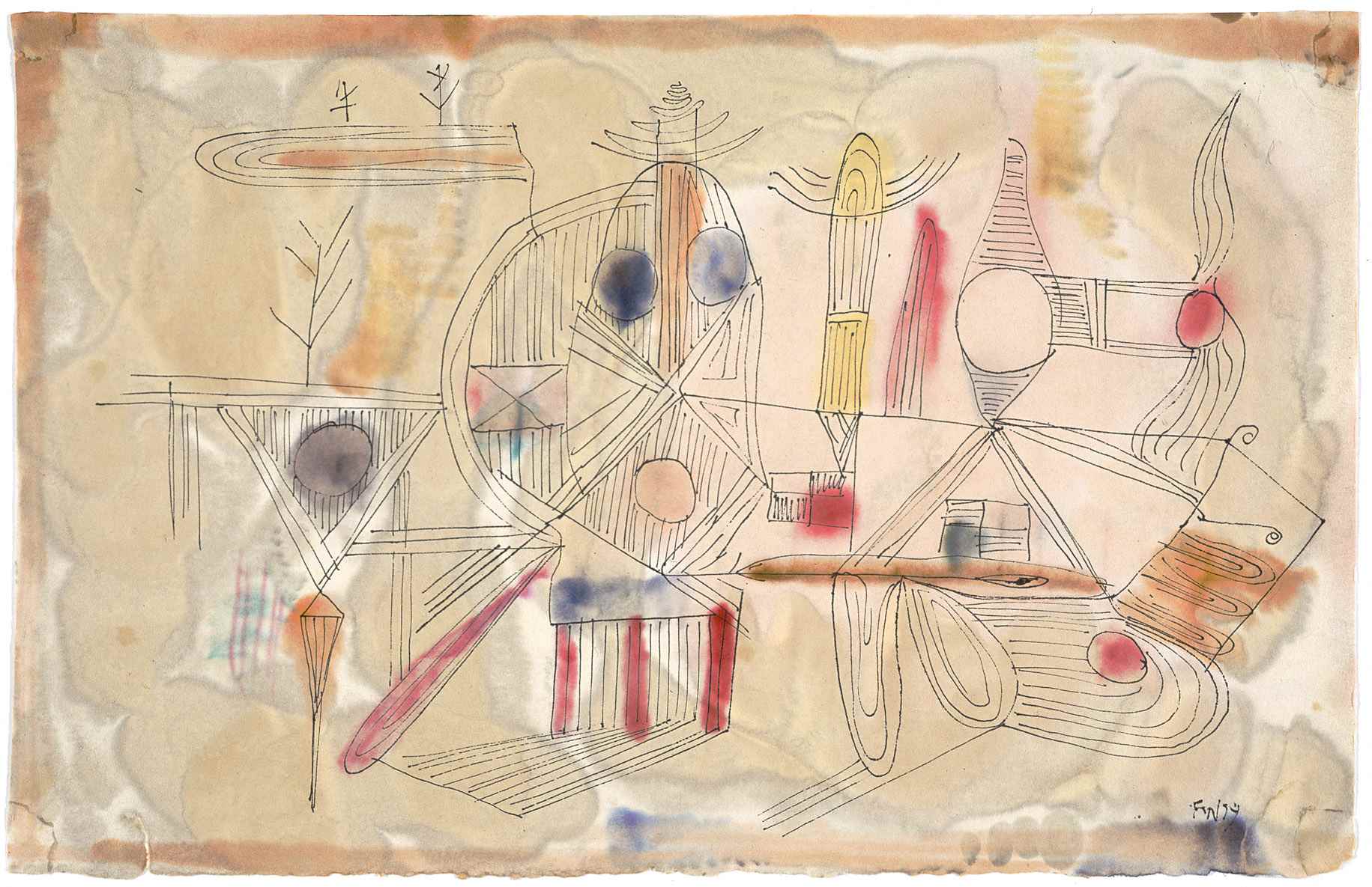 Fritz Winter (1905-1976) Ohne Titel, 1929 Aquarell, Tuschfeder und Löschpapier 28,5 x 44,5 cm, © Heinz Feußner, Hamm