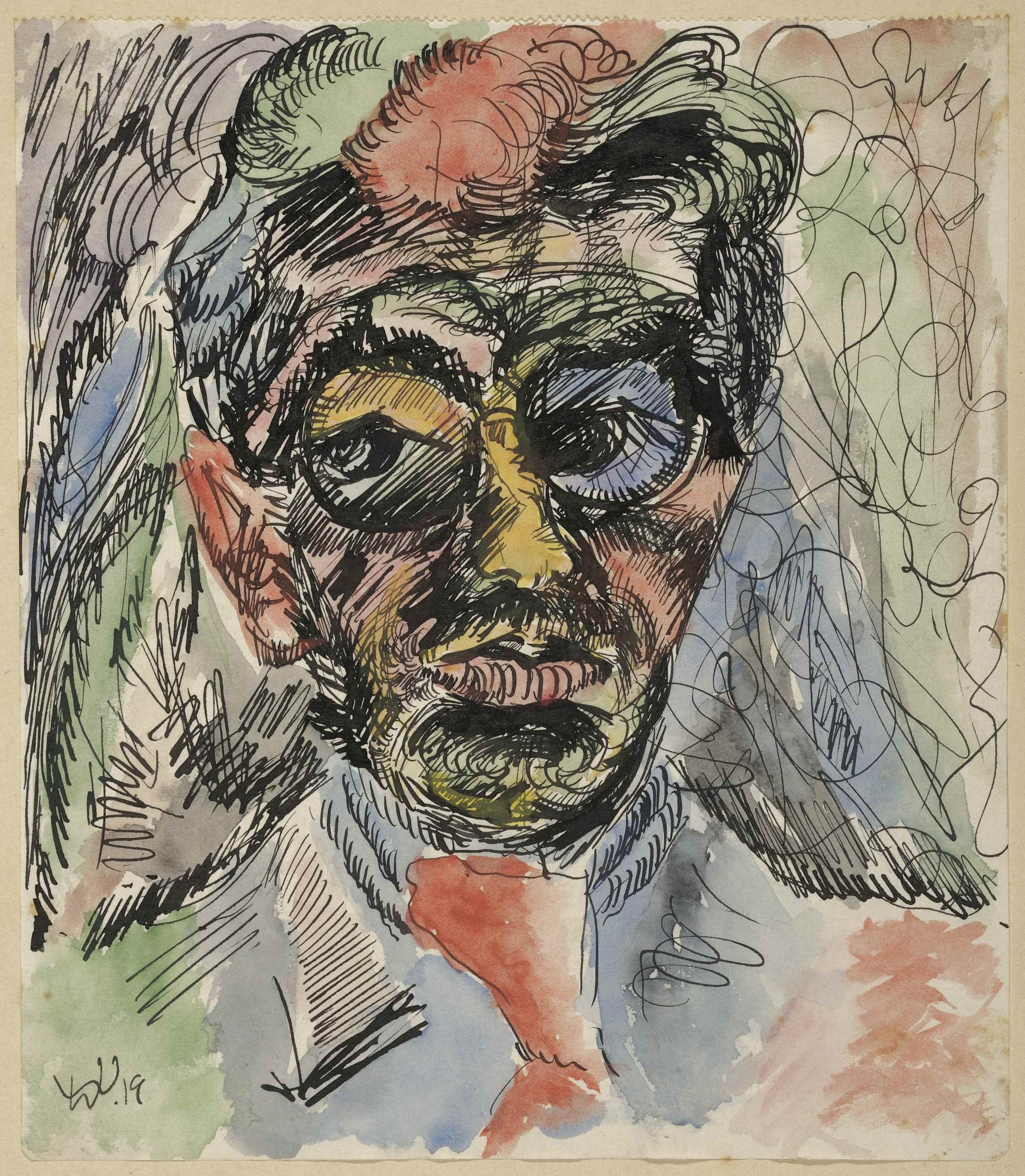 Wilhelm Wulff (1891-1980), Selbstbildnis, 1919, Aquarell & Tuschfeder 20,7 x 18,1 cm, © Heinz Feußner, Hamm