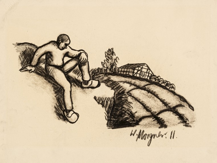 Wilhelm Morgner, Studie zu Mann auf dem Hügel, 1911 © GLM, Foto: Heinz Feußner